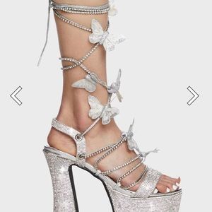 Silver rhinestone Butterfly heels